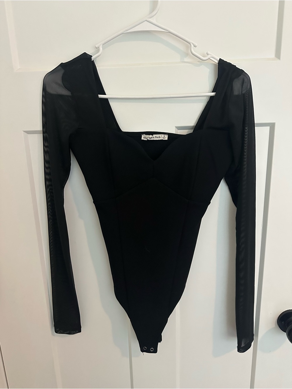 Abercrombie & Fitch Black Long Sleeve Mesh Sleeve Bodysuit